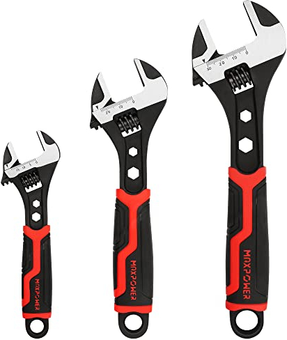 MAXPOWER 3 Stücke Rollgabelschlüssel Set 150mm/200mm/300mm Hochwertiger Schraubenschlüssel Verstellbar Multifunktionsschlüssel maximale Öffnung 20mm/25mm/30mm