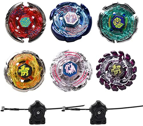 Gyros 6 Pack Bey Burst Battling Tops Metal Fusion Starter Set with Stickers Two Launchers