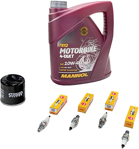 Wartungspaket Öl 4L + Ölfilter + Zündkerzen für Yamaha FZ8 800 Fazer RN25 Baujahr 2010-2016