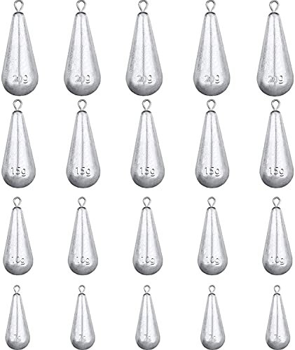 LATRAT 25PCS Gewichte Blei Sinker Angeln Drop Shot Stabblei 5g/7g/10g/15g/20g, Angelgewichte Kit Angeln Drop Shot Stabblei Drop Shot Rig Shot Blei Sinker Angeln Drop Tropfenform