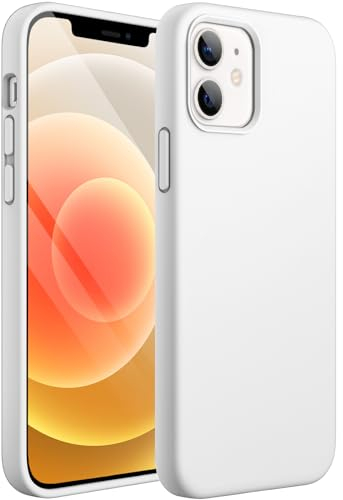 JETech Silikon Hülle für iPhone 12/12 Pro 6,1 Zoll, Ganzkörper Handyhülle mit Seidig-Weicher Berühren, Stoßfest Schutzhülle mit Mikrofaser-Futter (Weiß)