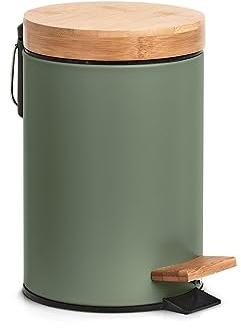Zeller, 18912 Kosmetikeimer, 3 ltr., Metall/Bambus/Kunststoff,Salbei, Soft-Close