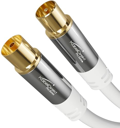 KabelDirekt – 4K TV Aerial Cable, Coaxial Cable – 2m – For Digital & Analogue TV, Metal Connectors – Available in 0.5-20m (Plug to Socket, for DVB-C/DVB-T/DVB-S, white)