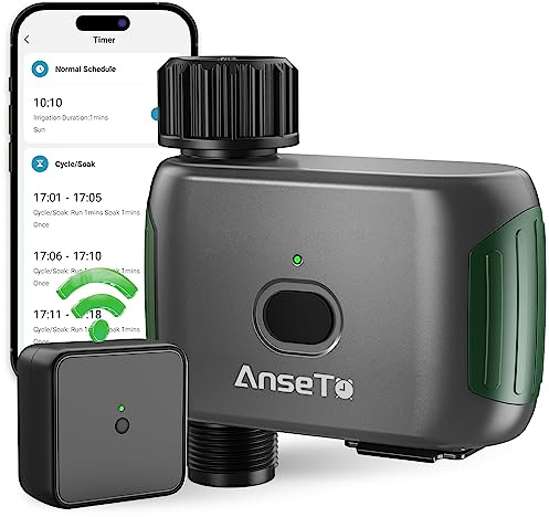 AnseTo Wifi Water Timer - Black or White, 3 Settings - Timer for Garden, Lawn, Patio, Farm, Sprinkler Remote Control Irrigation System with Rain Delay/Timed Mode/Cycle Irrigation Mode