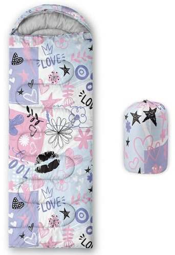 Smell Sunshine Kids Sleeping Bag for Boys Girls,Cute Doodles Print-Lightweight Warm Portable Outdoor Indoor-Waterproof Cold Weather Resistant Sleeping Bag for Camping Hiking(Cute Doodles)