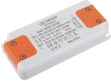 EPLZON 12V 15W LED Transformator, Kabelgebundene Elektrik, Keine Mindestlast, Kein Lärm, Einfache Installation, Überdruckschutz, für G4, MR16, MR11, GU4, GU5.3 LED Lampen (1 Stück)