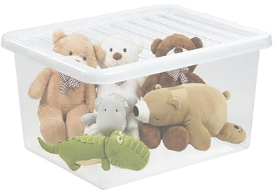 JMS® 1 x 35L Litre Crystal Clear Transparent Plastic Large Storage Boxes With Lids Storage Containers Multipurpose Boxes For Living Room Bedroom Shoes Toys Garage Office Home & Kitchen