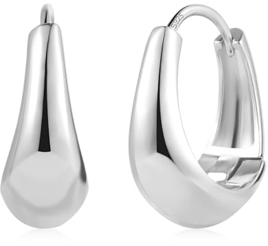 ALEXCRAFT 14K Vergoldet Ohrringe Dicke Leicht Klobige Breit Kleine Creolen | Hypoallergen Silber 925 Ohrringe Chunky Dick Leicht Groß Breit Klobig Creolen Kleine Huggie Oval Creolen für Damen Frauen