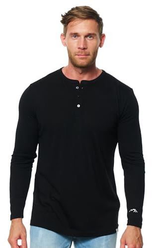Merino.tech sous Vetement Thermique Homme Laine Merinos - 100% Pull Merinos pour la Randonnée et la Chasse (Small, 170 Black Henley)