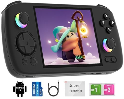 RG406H Retro Handheld Game Console , Android 13 System Unisoc T820 Processor 4.0 Inch Touch Screen Support 1080 DP Output 5G WiFi with 128G SD Card(Black)