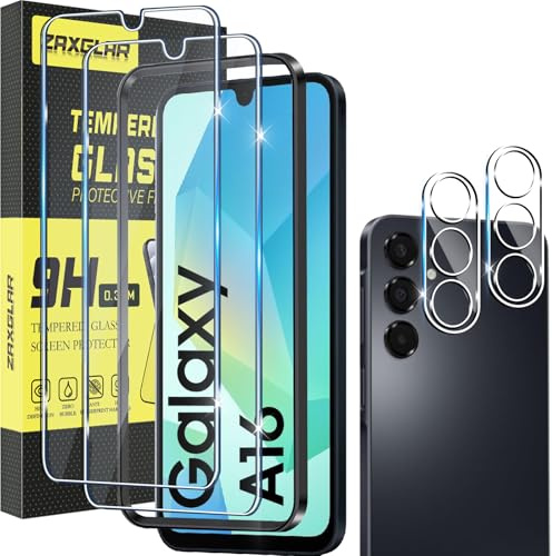 ZAXGLAR Schutzfolie für Samsung Galaxy A16 5G für Panzerglas,2 Stück Panzerfolie und 2 Stück Kameraschutz,HD Displayschutz, 9H Härte Schutzfolie,mit Praktischer Installationshilfe