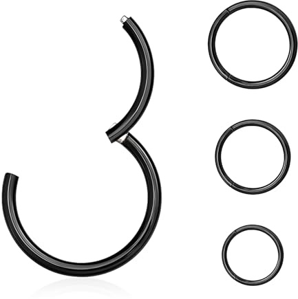jagosen Bague de perforation nasale Noir 4pc 18g Bague de perforation nasale Nostril Septum Set Chirurgenstahl Fin Lippenpiercing Septum Clicker Knorpel Piercing Ear Für Damen Männer 6mm/8mm/10mm/12mm