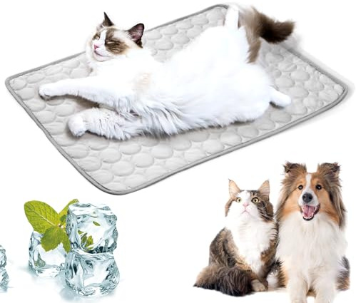 LURNODY 50 x 40 cm Tapis Refroidissant pour Chien Tapis Chat Rafraichissant Couverture Réfrigérante, Convient pour Le Refroidissement de La Pelouse du Siège de Voiture du Canapé Au Sol (Gris S)