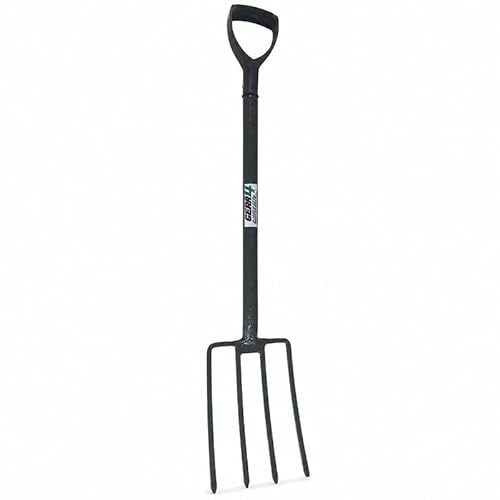 Gear4Garden Heavy Duty Border Digging Fork 4 Prong Drop Forged Carbon Steel with Polypropylene D-Handle 600mm Compact Garden Fork for Borders Raised Beds and Allotments