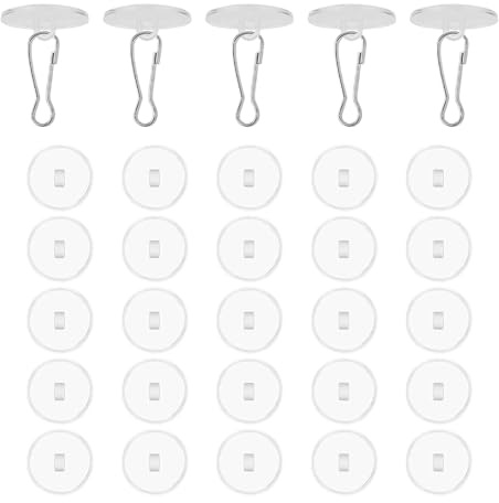 ZenithQuest 30 Pcs Clear Adhesive Ceiling Hooks with 30 Flagpole Clips, No Drill Self Adhesive Hooks for Hanging Decorations, Banners, Garlands, Home & Festival Use
