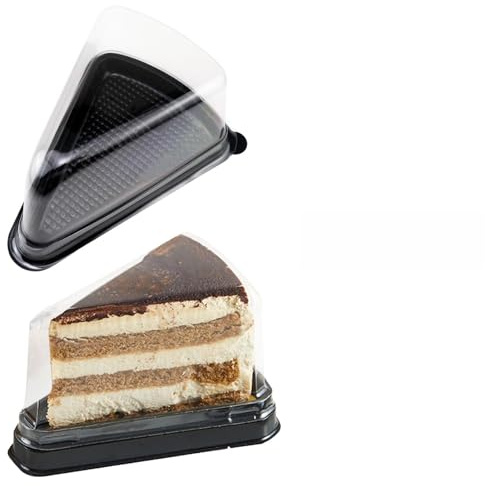50 Stück Dreieckige Kuchenboxen, Kunststoff Dreieckige Kuchenbehälter, Transparente Kuchenscheiben Behälter mit Aufklebern, Einzelne Dreieck Kuchenboxen für Kuchen, Käse, Sandwiches, Sushi (Schwarz)