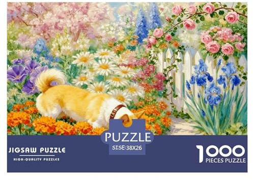 Puzzle Corgi 1000 Pièces pour Adultes Et Enfants, Défi Ludique Et Familial, Casse-tête Buisson Fleuri de Jardin, Home Decor, Idée Cadeau 38x26cm/1000pcs