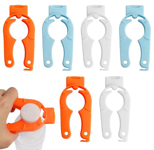 Paquete de 6 abridores de botellas de plástico 3 en 1 multiusos para manos artríticas, abridor de botellas de agua giratorio fácil de usar para cocina, camping y actividades al aire libre