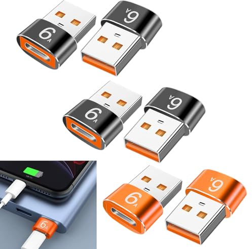 6 Piezas Adaptador USB C Hembra a USB Macho - Adaptador USB a Tipo C - Convertidor Tipo C a USB A para Carga Rápida y Sincronización de Datos, para iphone Plus Pro Air Max Carplay Macbook ipad Galaxy