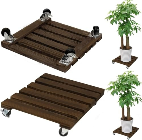 Rullo per piante rettangolare, 30 x 30 cm, 2 pezzi, per fiori, rotondo, per piante, portata 90 kg, per esterni, sottovaso con rotelle, per fiori, rotondo con ruote