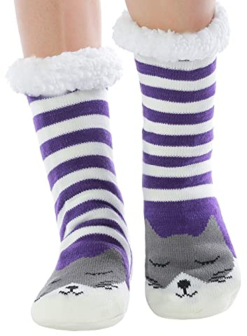WYTartist Gosiga sockor för kvinnor, fluffiga varma hemmastrumpor, halkfria strumptofflor, tjocka strumpor för vinter, sängstrumpor med ABS-sula, Einheitsgröße