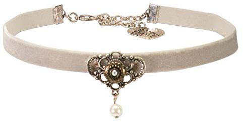 Alpenflüstern Trachten-Samt-Kropfband Hedy - nostalgische Trachtenkette enganliegend, Kropfkette elastisch, Damen-Trachtenschmuck, Samtkropfband schmal (grau) DHK225