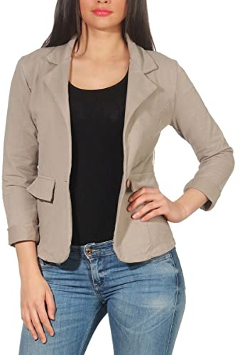 Malito – Damkavaj, enfärgad med knapp – sweatblazer med kavajslag och dekorativa fickor – kort jacka i baslook – skräddarsydd jerseykavaj 1654 (storlek S-XXL), Fango, M