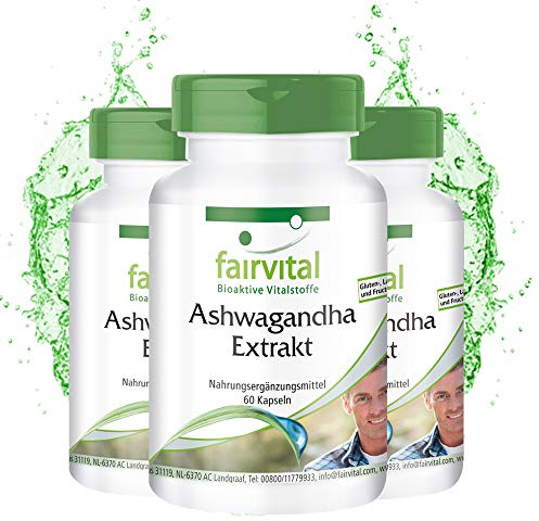 Fairvital | Ashwagandha Kapseln - 180 Kapseln (60 x 3) - HOCHDOSIERT - 1000mg Ashwagandha-Extrakt 12:1 pro Tagesdosis - 5% Withanolide - VEGAN - Withania Somnifera