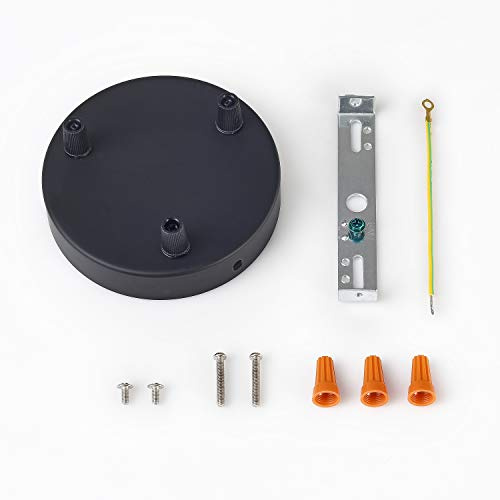 BRIGHTTIA 3-Port Black Ceiling Canopy with Nylon Cord Grips - Plug-in Pendant to Hardwire Fixture Conversion Kit - 4.7in (120mm) Pendant Light Cover Plate - DIY Lighting Lamp Parts (BA-C103B)