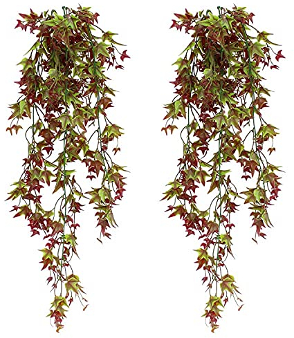 TIANLIN 2 Pack Artificial Trailing Plants Outdoor, 80cm/2.62Ft Faux Hanging Plants, Autumn Vine Decoration for Home Wedding Fireplace Party Christmas