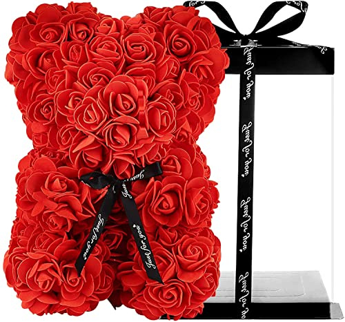 FUNINGEEK Orso di Rose Orsetto di Rosa Orsacchiotto di Rosà Altezza 25 cm Teddy Bear Rosse Idea Regalo Regali per Lei Fidanzata Compleanno Mamma Anniversario San Valentino | Altezza 25 cm Teddy Bear Rosse Idea Regalo Regali per Lei Fidanzata Compleanno Mamma Anniversario San Valentino