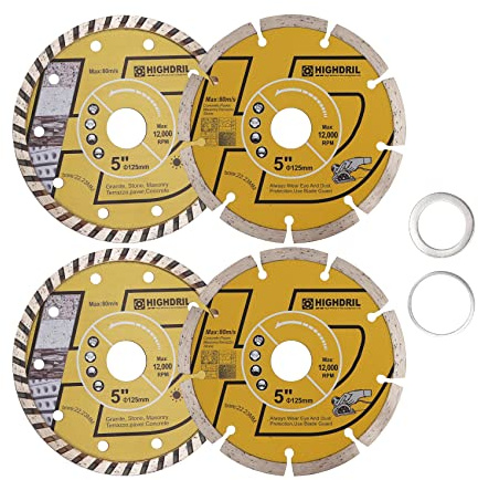 HIGHDRIL Diamant Trennscheibe - 125MM Diamant Sägeblätter Set für Fliesen, Keramik, Beton, Marmor, Stein, Granit, Terrazzo, Mauerwerk 4 Stück