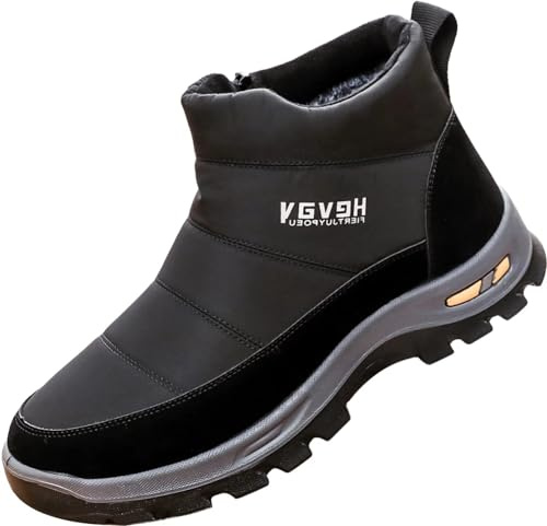 GILKUO Botas Nieve Hombre Invierno Impermeable Zapatillas sin Cordones Cremallera Zapatos Botines Térmicas Calientes Forradas Negro Talla 41
