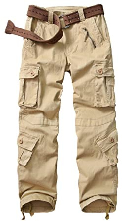 XNMAYA Women's Cargo Pants Quick Dry Casual Military Army Camo Combat Work Casual Pants with Pockets Khaki US 6-Tag 28