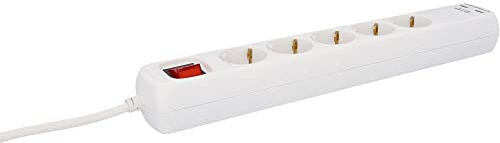 Unitec Ciabatta elettrica con 5 prese e 2 porte USB (2,1 A), con interruttore, 1,4 m, colore: Bianco