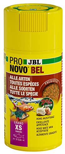 JBL PRONOVO BEL GRANO, Hauptfutter für alle Aquarienfische von 3-5 cm, Fischfutter-Granulat, Klickdosierer, Größe XS, 100 ml