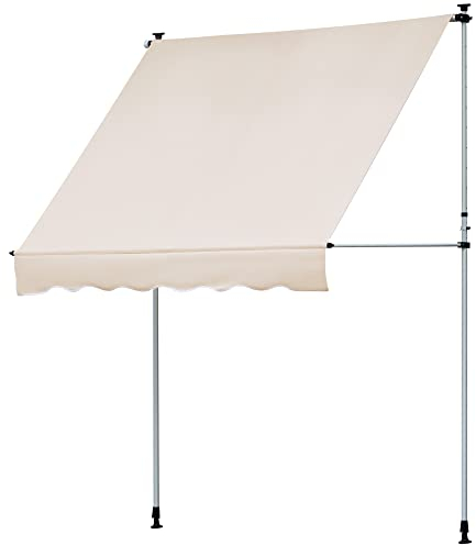 Outsunny Toldo Manual Retráctil 4x1,2 m Toldo Exterior Terraza Enrollable Altura Ajustable con Manivela 170-280 cm Sin Taladro para Balcón Jardín Beige