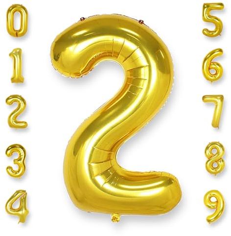 AULE Luftballon Zahl 2 Gold 40 Zoll Folienballon Helium 0-60 Helium | XXL 101 cm Gold Luftballon Zahlen Groß Zahlenballon für Geburtstag Abschluss Jubiläum Dekoration