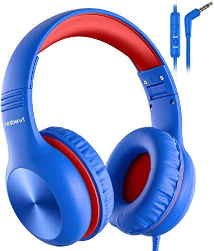 Nabevi Kopfhörer Kinder, Kinder Kopfhörer mit Kabel, 85/94dB Lautstärkegrenze, HD-Stereoton, Sharing-Funktion, Faltbare Over-Ear Kinderkopfhörer mit Mikrofon für Schule/Reise/Tablet/iPad, Kobalt Blau