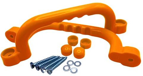 HOQ 1 Paar Premium Haltegriffe - 2 Stück hochwertige Kunststoff-Griffe - Handläufe 240x75 mm - für Stelzenhäuser, Hochbetten, Spielhäuser und Spieltürme - Orange