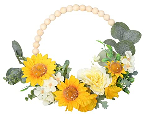Duiaynke Künstlicher Holzperlenkranz, Hortensien-Reifen, Wandbehang, Girlande, Dekoration, Wohnzimmer, Schlafzimmer, Blumen, Wanddekoration (Sonnenblume)