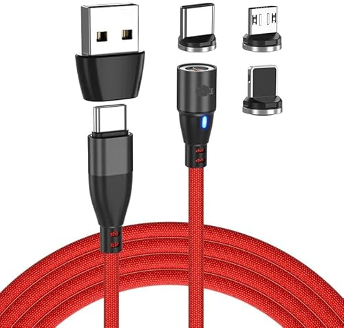 3in1 2Meter Magnetic Fast Charging Cable Cord 60Watt PD Super Fast Supported Compatible For iPhone Lighting,Type-C, Micro USB (Plugs: Type-C & USB Compatible)
