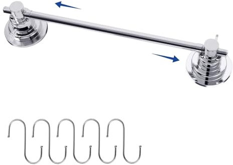SLIIMU Barra portasciugamani a ventosa per doccia con 5 ganci, regolabile da 43 a 71 cm, in acciaio inox, lunga parete per bagno, porta doccia estensibile in vetro, porta asciugamani per bagno e