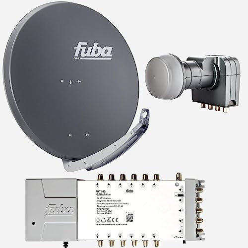 fuba sat Alu Sat-Schüssel 85cm anthrazit + Quattro LNB + Fuba FMT512 Multischalter 12 Teilnehmer (DVB-S2, HDTV, UHD 4K/8K)