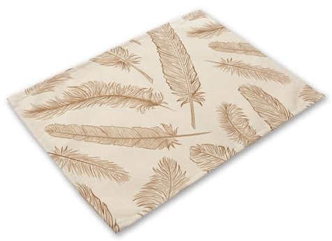 Salvamanteles Individuales Plumas Doradas Salvamanteles Individuales Mesa Juego de 2 manteles Individuales Lavables Antimanchas Antideslizante Resistente Al Calor bajoplatos Lino 45x30cm