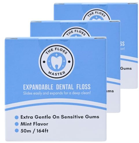 Expandable Dental Floss 3 Pack I Plastic-Free Dispenser I 50 Meter / 164 feet per Pack I Gentle Glide for Effective Cleaning I Mint Flavor