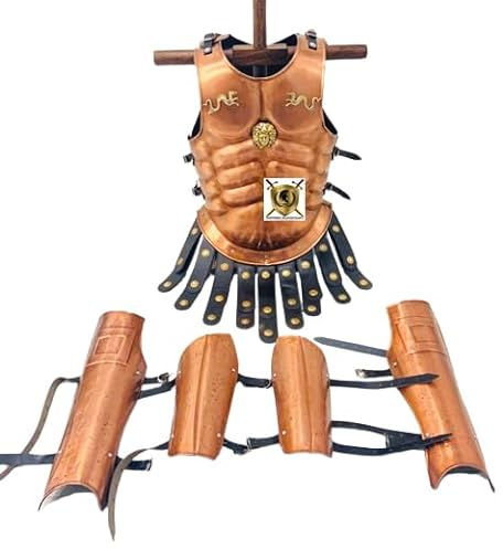 HISTORIC HANDICRAFT Mittelalterlicher Spartanischer Krieger Muskelpanzer Jacke/Brustpanzer + Bein-Armschutz-Set, griechisch-römischer Film 300, Kostüm Ancinet König Leonidas Rüstungsset