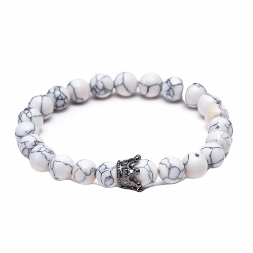 Wycian Bracelet Yoga, Armbänder Herren Türkis Perlen Weiß Metalllegierung Zirkonkrone mit Lavasteineinlage 19cmx8mm 1er Naturstein für Vatertag