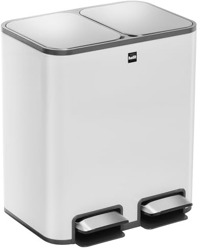 helit H2405005 - Poubelle à pédale „the classy“ blanche 24 L | Poubelle avec filtre à charbon actif, 2 x 12 litres pour un tri des déchets facile
