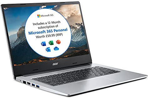 Acer Aspire 1 A114-33 14 inch Laptop - (Intel Celeron N4500, 4GB, 64GB, Full HD Display, Windows 11 in S Mode, Silver) Microsoft Office 365 (Renewed)